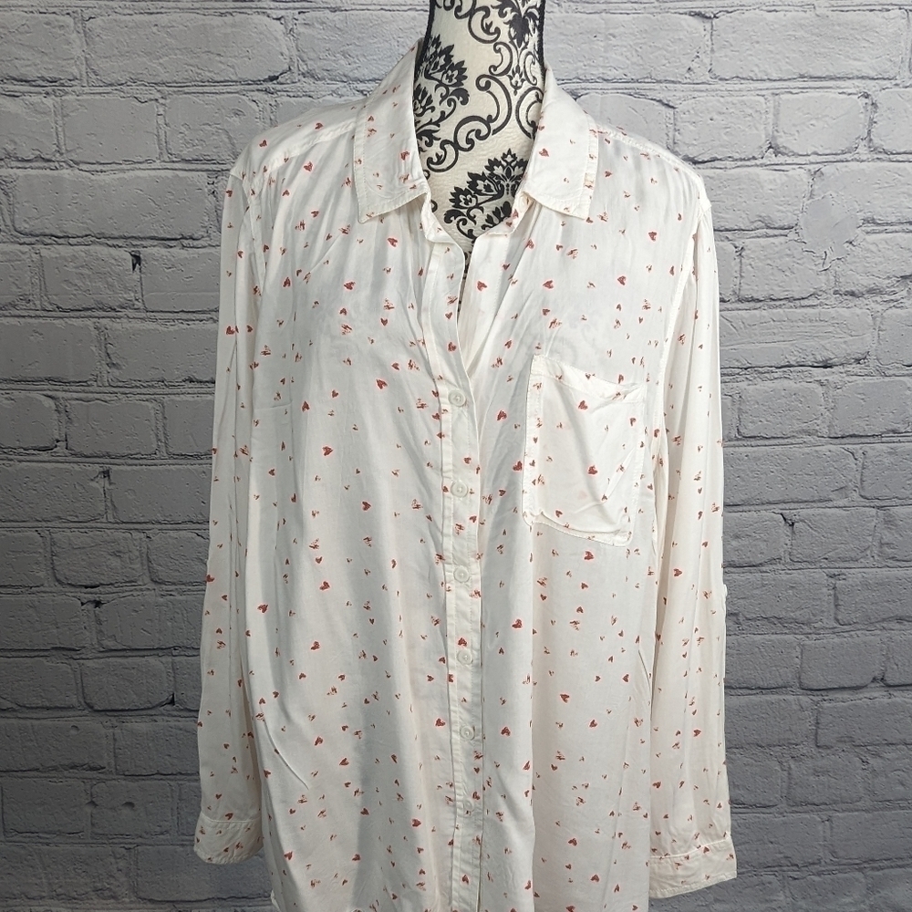Beach lunch lounge women's button front long sleeve top 2x NWT geo print bb20
